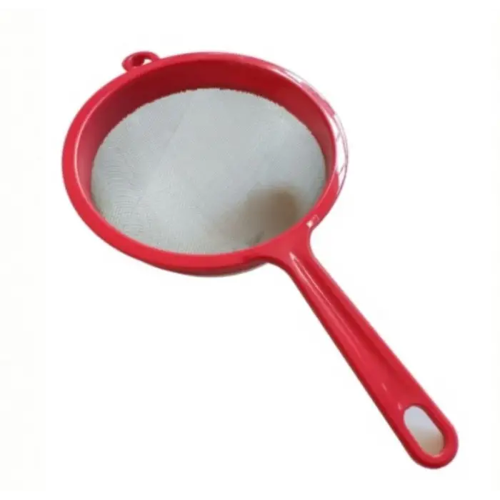 Plastik Saplı Paslanmaz Çelik Süzgeç - Kırmızı - 17 cm