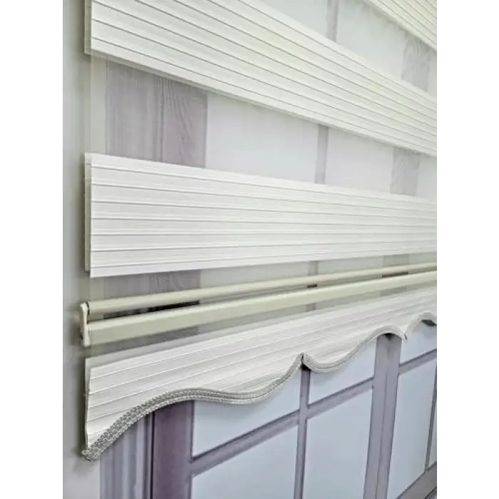 Pliseli Stor Zebra Perde, Sert Plastik Kasalı, 170x200, Ekru