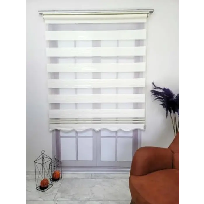 Pliseli Stor Zebra Perde, Sert Plastik Kasalı, 170x200, Ekru