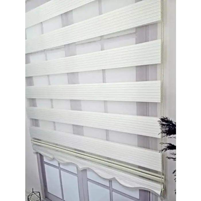 Pliseli Stor Zebra Perde, Sert Plastik Kasalı, 170x200, Ekru