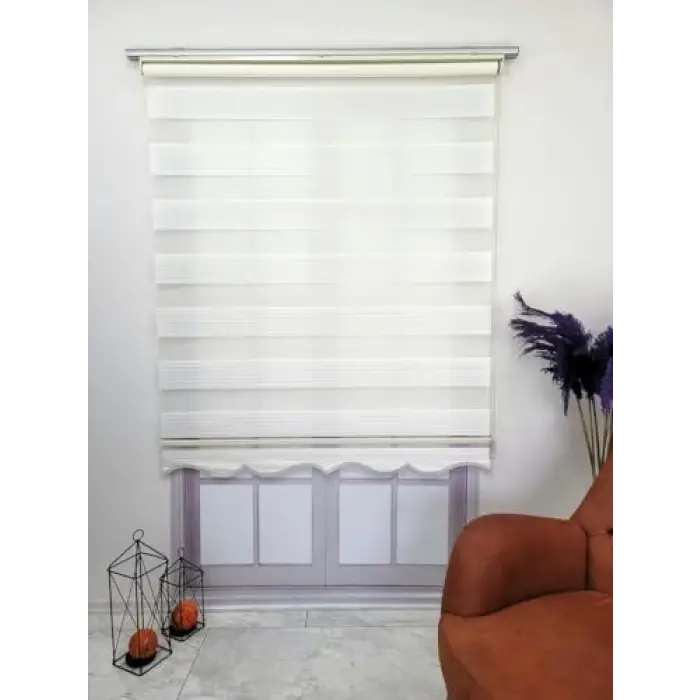 Pliseli Stor Zebra Perde, Sert Plastik Kasalı, 170x200, Ekru