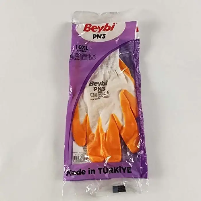 PN3 Beyaz Sarı 10 Beden Polyester Örme Nitril Eldiven Tekli Paket