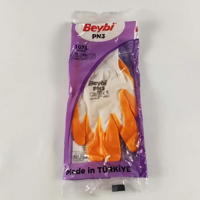 PN3 Beyaz Sarı 10 Beden Polyester Örme Nitril Eldiven Tekli Paket