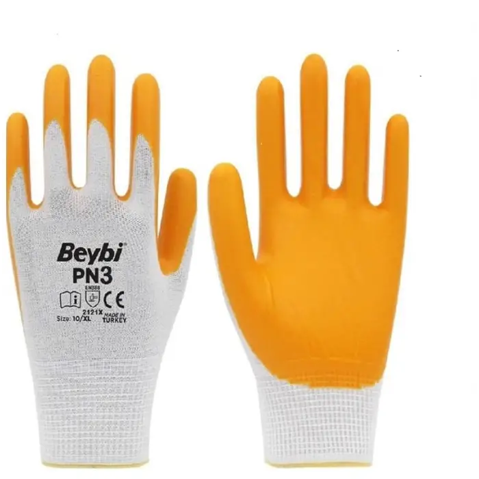 Pn3 Polyester Örme Yarı Nitril Kaplı İş Eldiveni, 10 Beden, 5 Çift