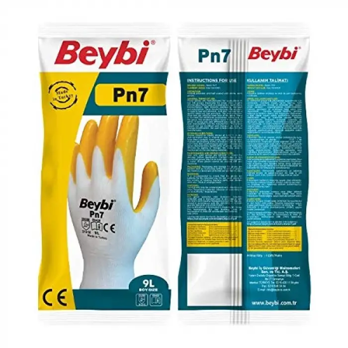 PN7 Polyester Beyaz Sarı 10 Örme Nitril Eldiven No, Çift