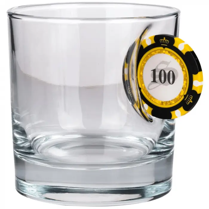Poker Çip Tasarımlı Viski Bardağı, 300cc, Şeffaf Cam