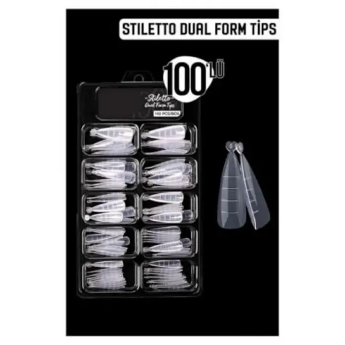 Poly Jel Kalıbı, 100lü, Stiletto Dual Form Tips, Kolay Kullanım