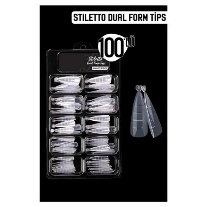 Poly Jel Kalıbı, 100lü, Stiletto Dual Form Tips, Kolay Kullanım