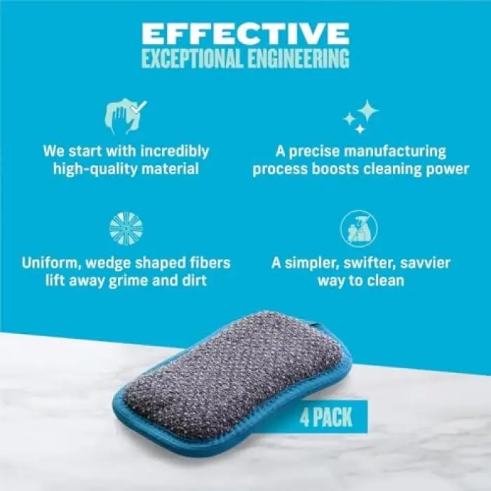 Polyester Mavi Yıkama Pedi, 4lü Paket