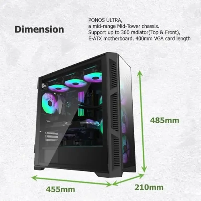 Ponos Ultra MS4 E-Atx Orta Kule PC Kasası, Beyaz, 0R20B00228, Açılan Temperli Cam Panel, Mesh Ön Panel ve 4 Argb Fan