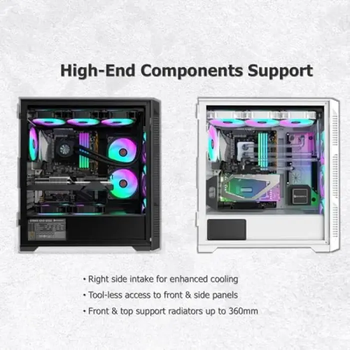Ponos Ultra MS4 E-Atx Orta Kule PC Kasası, Beyaz, 0R20B00228, Açılan Temperli Cam Panel, Mesh Ön Panel ve 4 Argb Fan