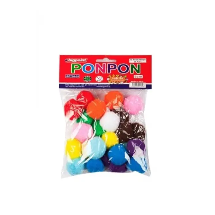 Ponpon 5 cm 10 Renk; 25li Poşet