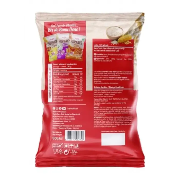 Popnays Cips Basmati & Mısır Sade Üçgen Thin Cips 80 Gram