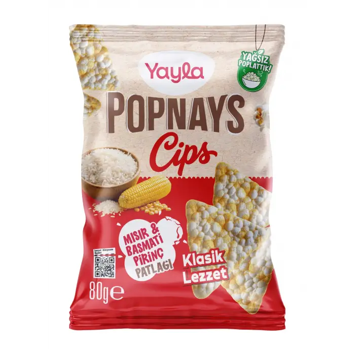 Popnays Cips Basmati & Mısır Sade Üçgen Thin Cips 80 Gram