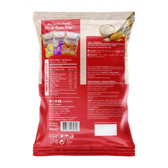 Popnays Cips Basmati & Mısır Sade Üçgen Thin Cips 80 Gram