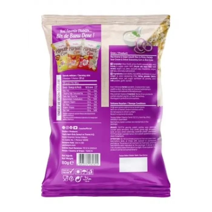 Popnays Cips Ekşi Krema & Soğan Üçgen Thin Cips 80 Gram