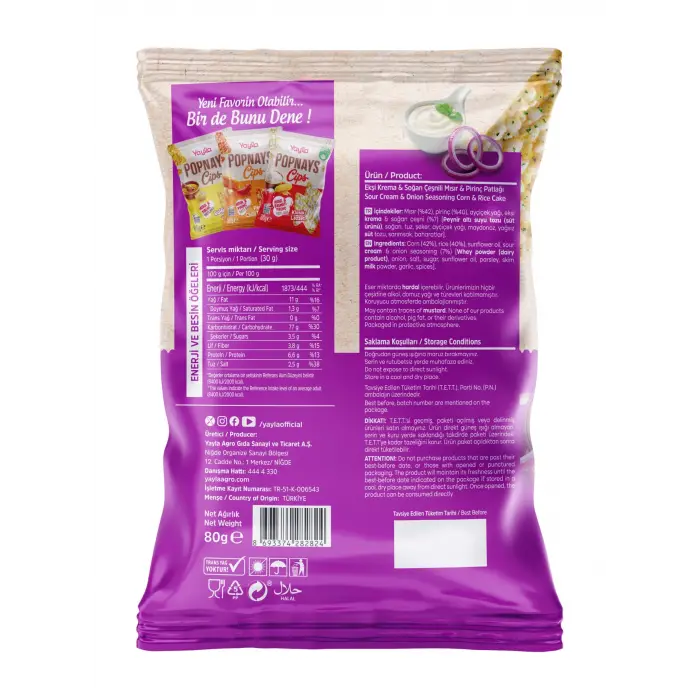 Popnays Cips Ekşi Krema & Soğan Üçgen Thin Cips 80 Gram