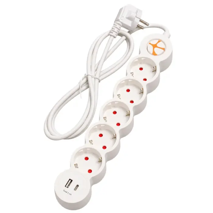 Powerstrip 5 Plus Beşli Type-C + Usb Anahtarlı Grup Priz 1.5M