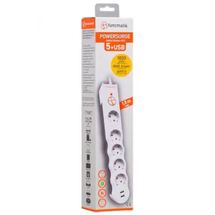 Powersurge 5+ USB Girişli Akım Korumalı Priz TSK5015