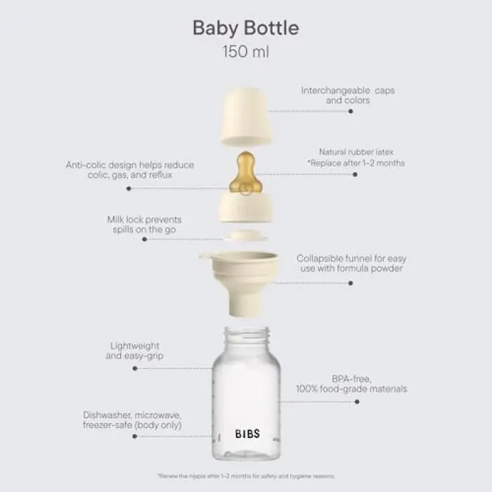 PP Biberon, Kauçuk Uç, Ivory, 150 ml