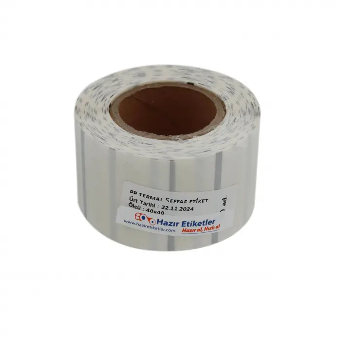 PP Şeffaf Termal Rulo Etiket 40mm X 40mm Çap Ruloda 500 Adet