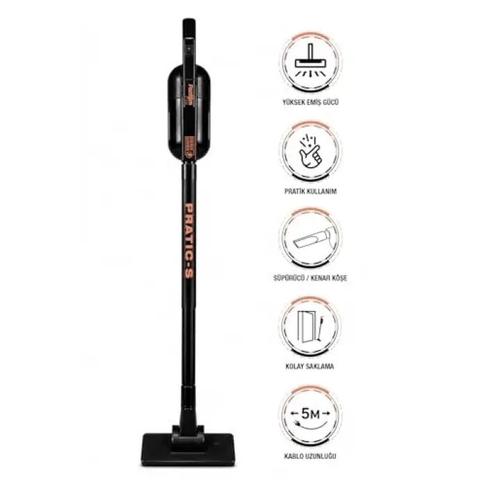 Pratic-S P 1200 Toz Torbasız Dikey Süpürge Siyah