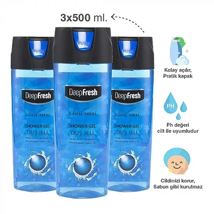 Pratik Kapaklı Duş 500 ml 3 Adet (Cool Men)