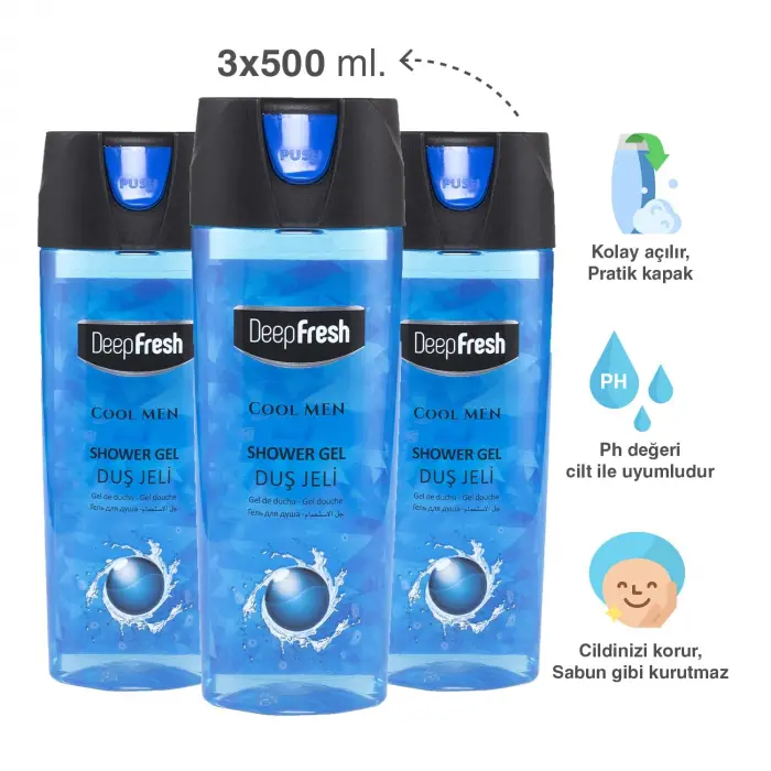 Pratik Kapaklı Duş 500 ml 3 Adet (Cool Men)