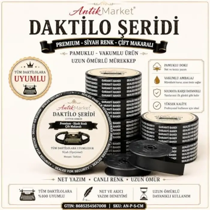 Premium Daktilo Şeridi Siyah Çift Makaralı