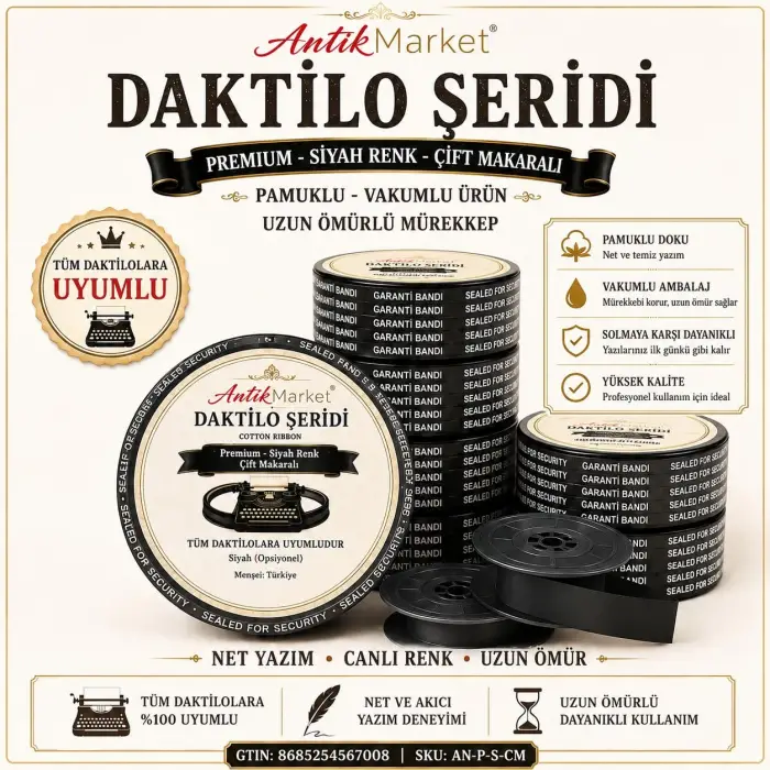 Premium Daktilo Şeridi Siyah Çift Makaralı