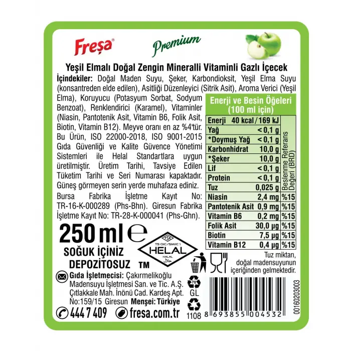 Premium Yeşil Elma (24 x 250 ml)