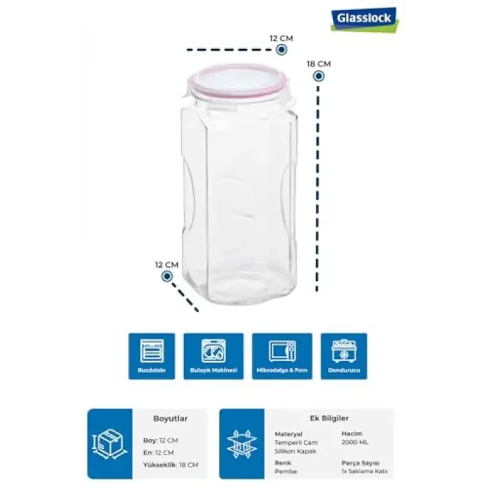 Primanova Kare Cam Kavanoz 2000 Ml