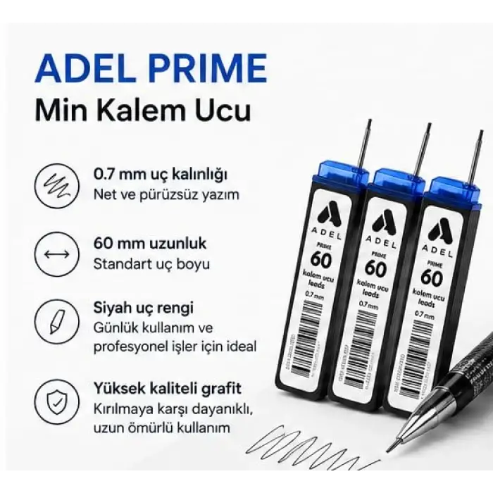Prime Min Kalem Ucu, 60 mm, 0.7, Siyah Uç, 3 Kutu