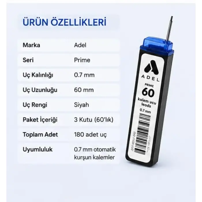 Prime Min Kalem Ucu, 60 mm, 0.7, Siyah Uç, 3 Kutu
