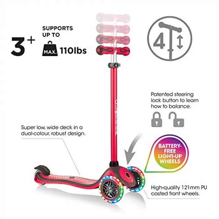 Primo Plus Işıklı Scooter - Kırmızı