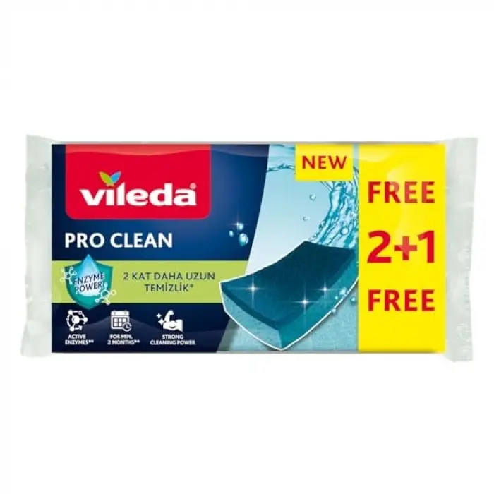 Pro Clean Aktif Enzimli Düz Sünger, 3lü Paket