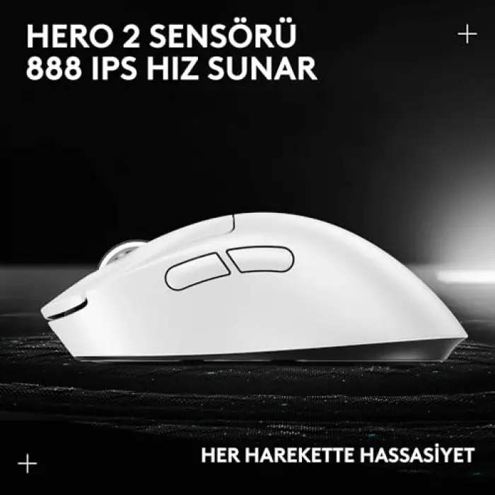 PRO X SUPERLIGHT 2 DEX LIGHTSPEED Kablosuz Oyun Mouseu, HERO 2 32K DPI Sensör, 888 IPS/88Gye Kadar Hızlanma PC/Mac için Programlanabilir 5 Tuş, USB-C Şarj, 60g ProGrade Hafif Mouse, Beyaz