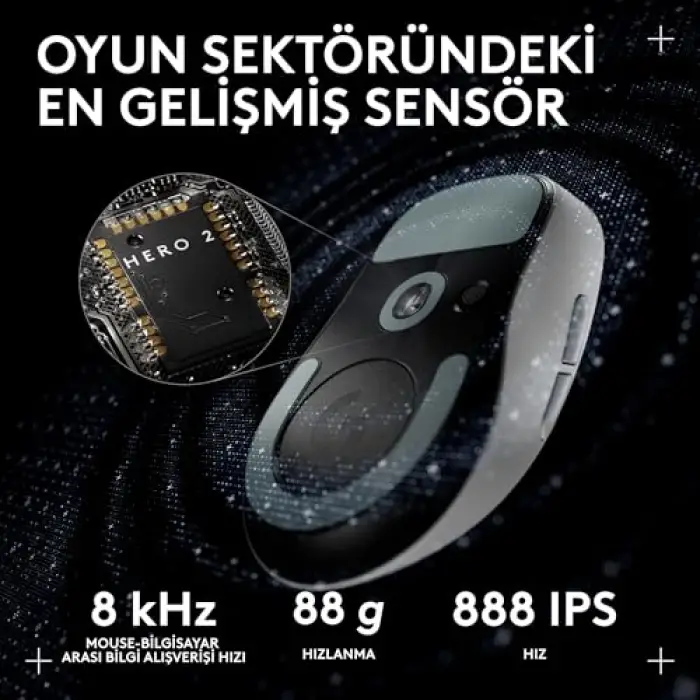 Pro X Superlight 2C Kablosuz Oyuncu Mouse, Hafif, Hero 2 Sensör, 32.000 DPI, Beyaz