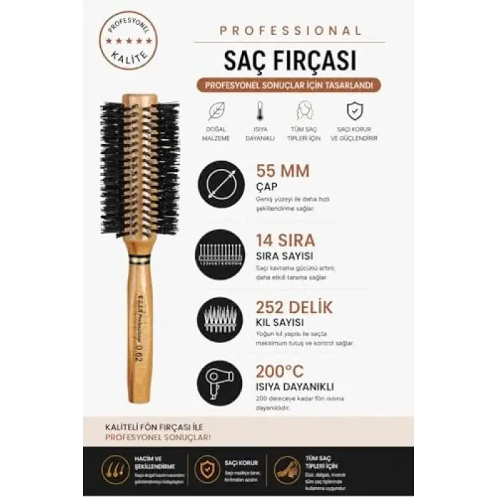 Professional 0.62 Natürel Saç Fırçası