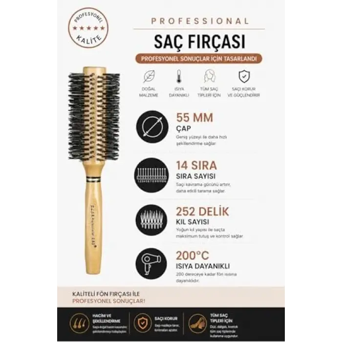 Professional 0.63 Natürel Saç Fırçası