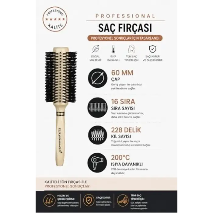 Professional 0.77 Natürel Saç Fırçası