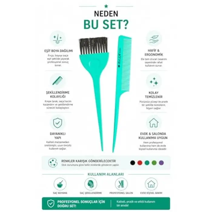 Professional Saç Boya Fırçası ve Krepe Tarak Set