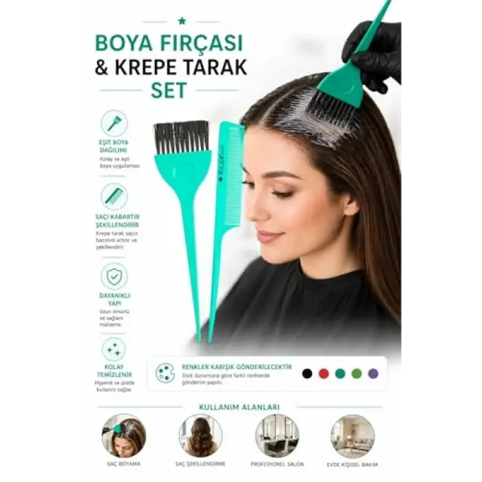 Professional Saç Boya Fırçası ve Krepe Tarak Set