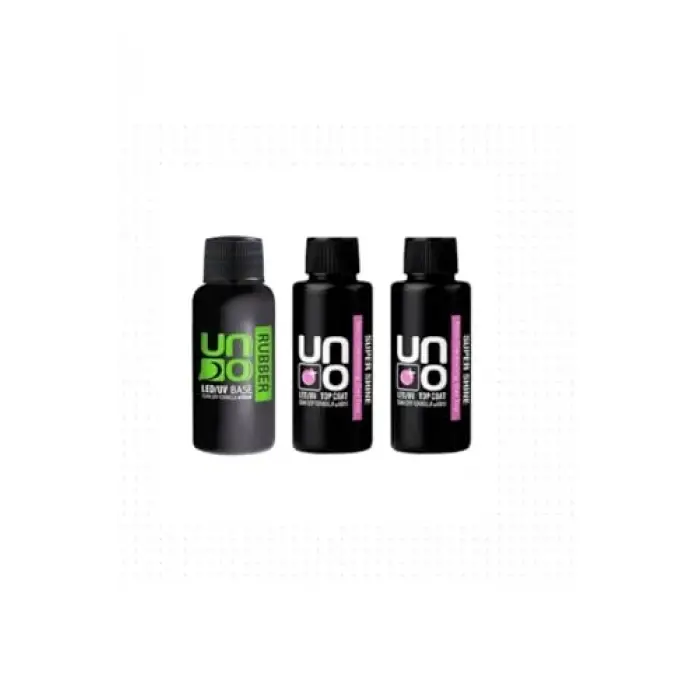 Profesyonel Uno Rubber Base Coat & Uno Super Shine Top Coat X2 50 Ml 3lü Set Şeffaf