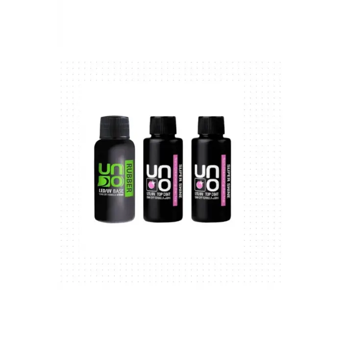 Profesyonel Uno Rubber Base Coat & Uno Super Shine Top Coat X2 50 Ml 3lü Set Şeffaf