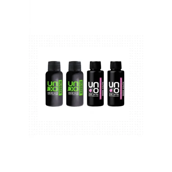 Profesyonel Uno Rubber Base Coat X2 & Uno Super Shine Top Coat 50 Ml X2 4lü Set Şeffaf