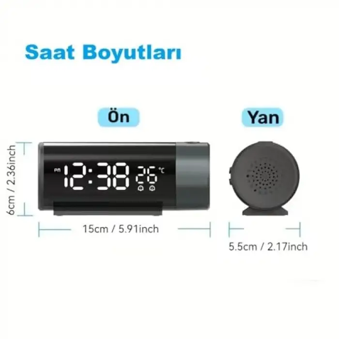 Projeksiyonlu Silindir USB Güç LED Ekran Çalar Saat Sıcaklık Çift Alarm