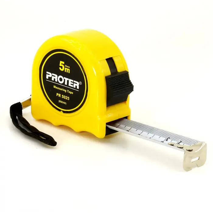 Proter Stoplu Çelik Şerit Metre, 5 m x 25 mm