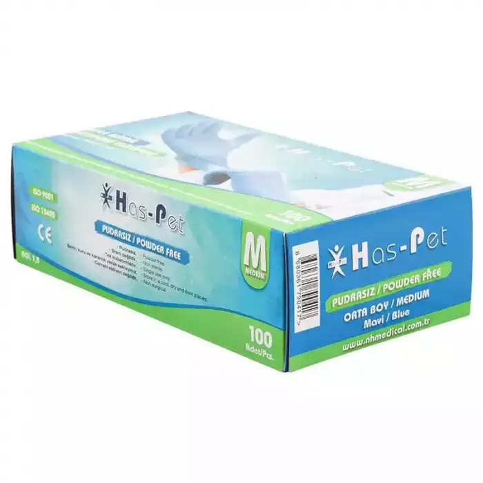 Pudrasız Mavi Nitril Eldiven Medium HasPet 100lü