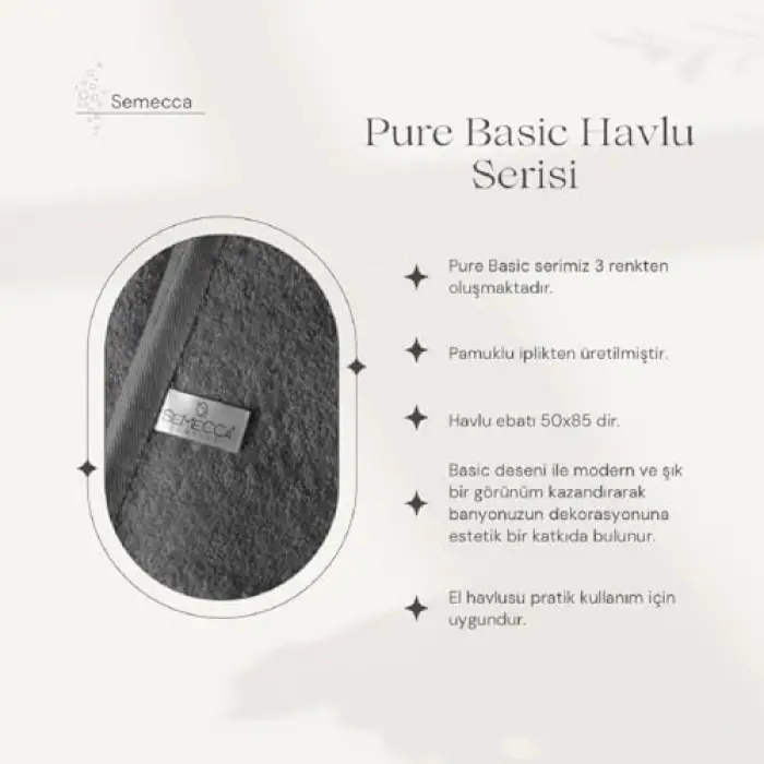 Pure Basic Pamuklu Havlu 50x85 Tek Parça El Havlusu ANTRASİT